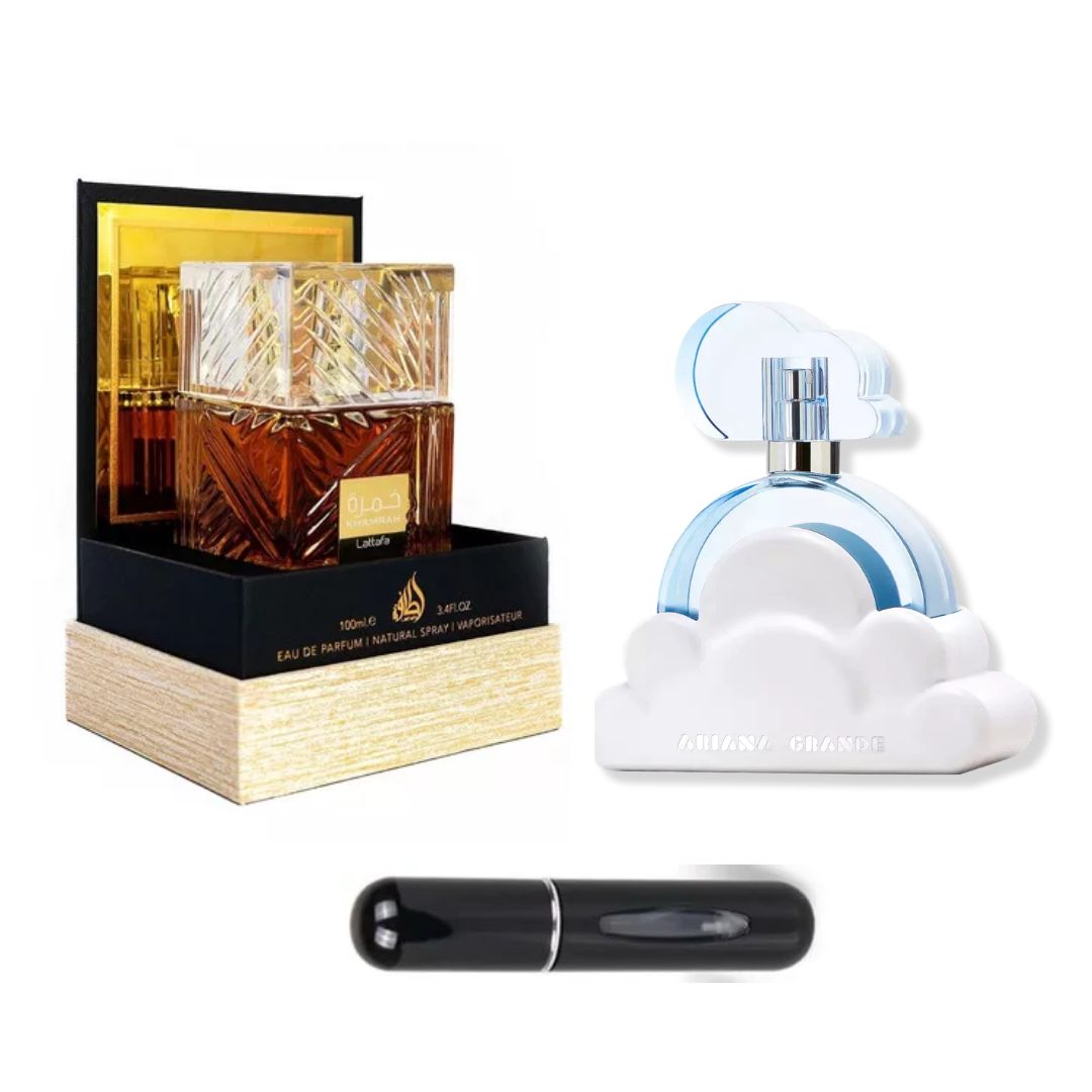 PERFUMES KHAMRAH ESTUCHE+CLOUD+PERFUMERO